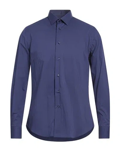 Jacopo C. Man Shirt Navy Size 16 ½ Cotton, Polyamide, Elastane In Blue