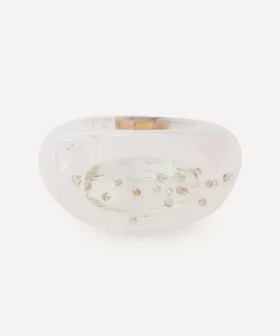 Jacqueline Cullen Rose Quartz Embedded Signet Ring In Green