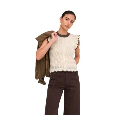 Jacqueline De Yong Beige Cotton Sleeveles T-shirt