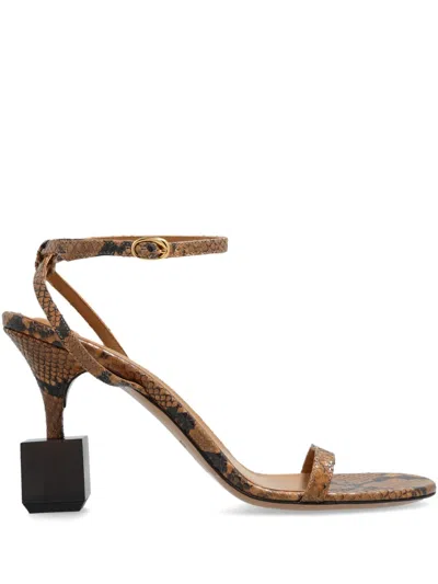 Jacquemus Bisou 90 Python Print Leather Sandals In Beige
