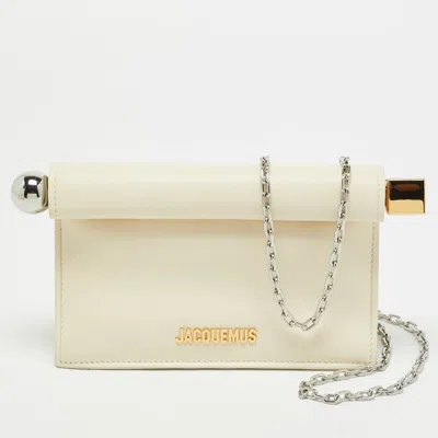 Pre-owned Jacquemus Pochette Rond Carré La Petite Ivory Leather Bag
