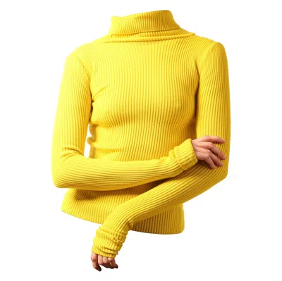 Pre-owned Jacquemus 16 Yellow Ribbed Cut Out Oversized Polo Turtle Roll Neck Wool Sweater