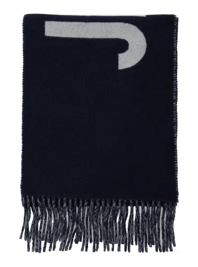 Jacquemus 180x35 Cm Jacquard Wool Scarf With Maxi Logo Lettering And Fringed Hem In Black