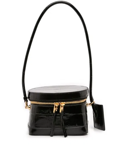 Pre-owned Jacquemus 2000-2025 Croc Embossed Calfskin Le Vanito Vanity Bag In Black