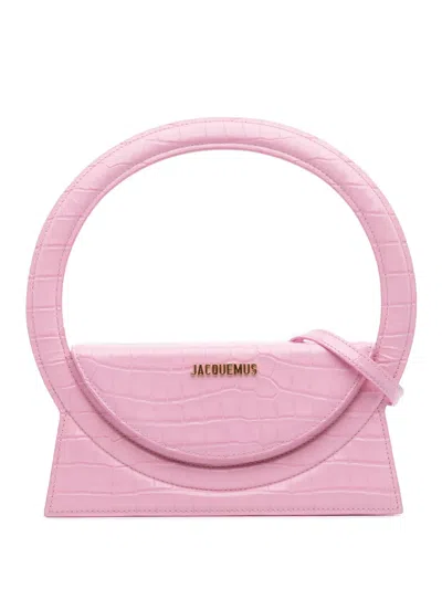 Pre-owned Jacquemus 2017-2022 Crocodile Embossed Calfskin Le Sac Rond Bag Satchel In Pink