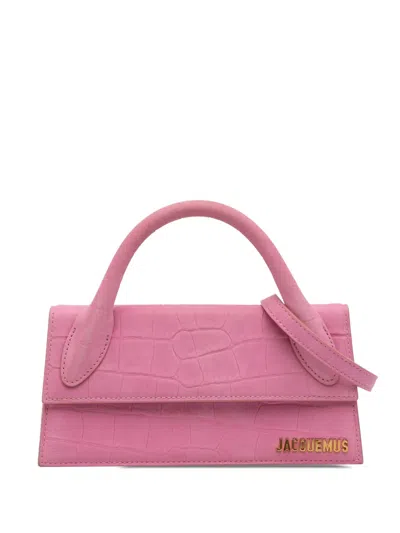 Pre-owned Jacquemus 2019-2025 Embossed Suede Le Chiquito Long Satchel In Pink