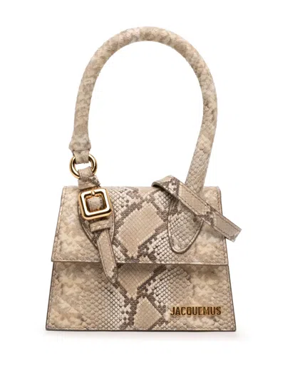 Pre-owned Jacquemus 2021-2026 Snake Embossed Leather Le Chiquito Moyen Satchel In Neutral