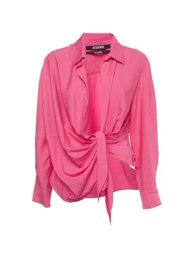 Pre-owned Jacquemus 2023 Le Raphia Draped Shirt In Pink