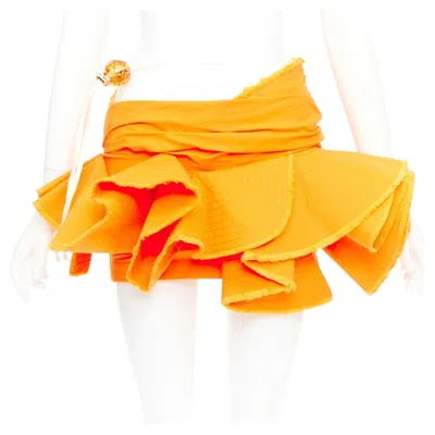 Pre-owned Jacquemus 2023 Runway La Jupe Artichaut Ruffled Frayed Cotton Miniskirt Fr34 Xs In Orange