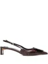 Jacquemus Pointed Toe Slingback Pumps With Textured Calf Leather In Brown