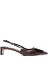 Jacquemus Les Duelo Mismatched Croc Embossed Kitten Heel Slingback Pump In Midnight Brown