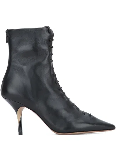 Jacquemus 75mm Leather Heeled Ankle Boots In Black