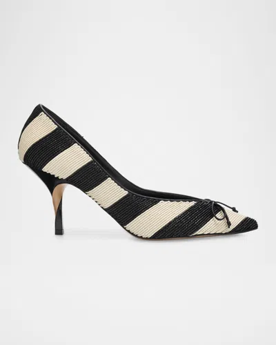 Jacquemus Les Escarpins Tourni 80 Striped Faux Raffia Pumps In Black