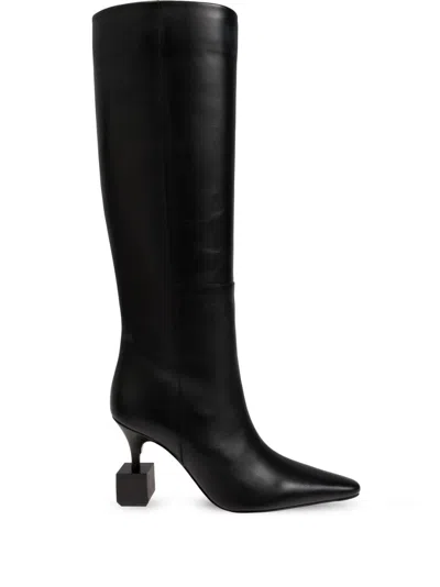 Jacquemus Les Bottes Bisou Black Boots With Geometric Heel In Leather Woman