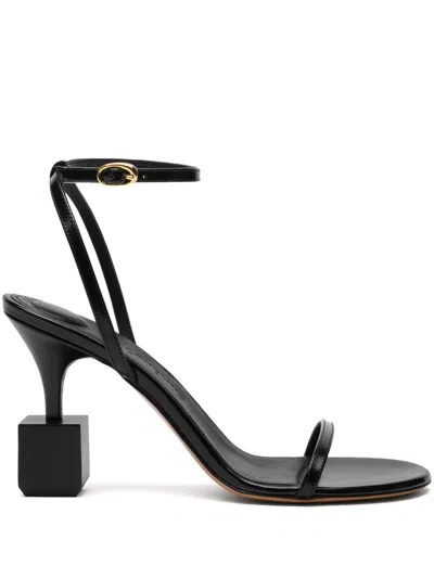 Jacquemus Bisou 90 Geometric Heel Sandals In Black