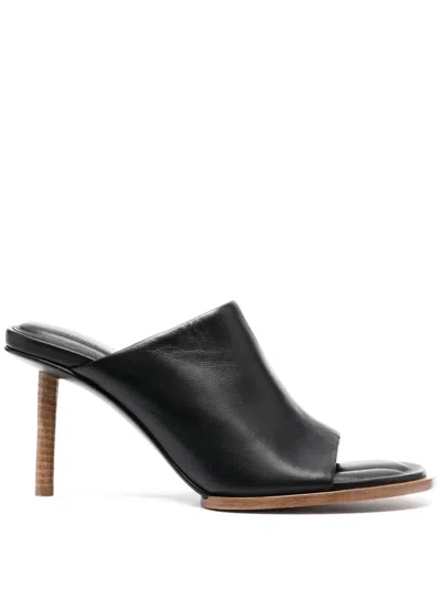 Jacquemus Stiletto Heel Leather Open Toe Mules In Black