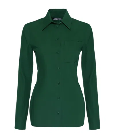 Jacquemus A Shirt With A Pointed Collar And A Bare Back In Green