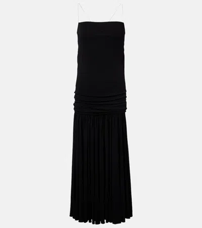 Jacquemus Abiha Gathered Jersey Midi Dress In Black