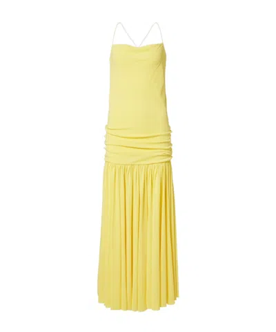Jacquemus Yellow Dress With Straight Neckline And Gathered Waist In Tech Fabric Woman