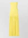 Jacquemus Yellow Dress With Straight Neckline And Gathered Waist In Tech Fabric Woman In Yellow