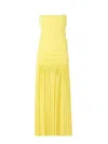 Jacquemus Yellow Dress With Straight Neckline And Gathered Waist In Tech Fabric Woman In Yellow