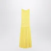 Jacquemus Yellow Dress With Straight Neckline And Gathered Waist In Tech Fabric Woman In Yellow