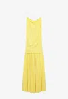 Jacquemus Yellow Dress With Straight Neckline And Gathered Waist In Tech Fabric Woman In Yellow