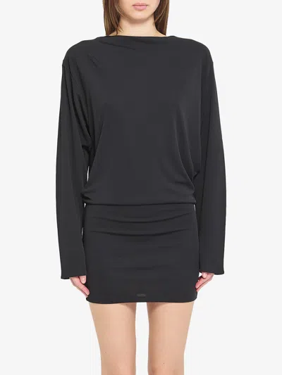Jacquemus Black La Robe Mistral Crew Neck Dress With Long Sleeves And Open Back In Viscose Blend Women