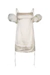 Jacquemus Satin Puff Sleeve Dress In Offwhite