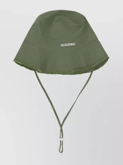 Jacquemus Adjustable Cotton Bob Hat With Frayed Edge In Khaki