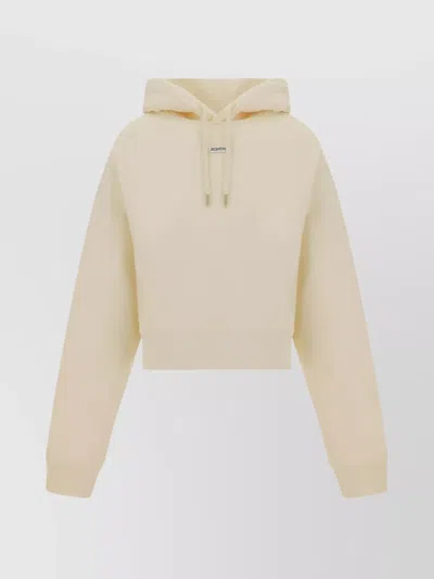Jacquemus Adjustable Cotton Cropped Hoodie With Ribbed Finish In Cream