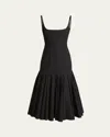 Jacquemus Agave Pleated Paneled Cotton-poplin Midi Dress In Black