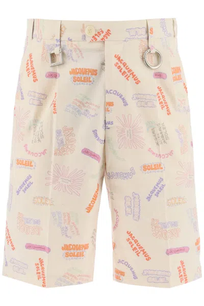 Jacquemus All-over Logo Lettering Shorts Men In Multicolor