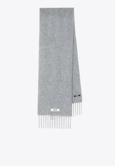 Jacquemus Alpaca And Mohair Fringed Scarf In Gray