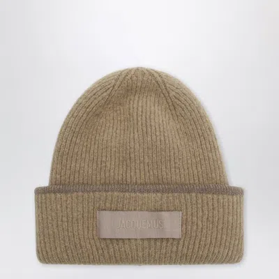 Jacquemus Beige Gros Grain Beanie In Alpaca Blend In Brown