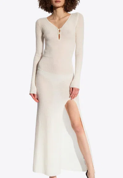 Jacquemus Alzou Midi Dress In Wool Blend In Cream