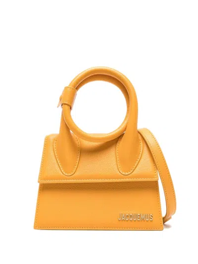 Jacquemus Amber Orange Leather Handbag With Grained Texture And Gold-tone Details For Women
