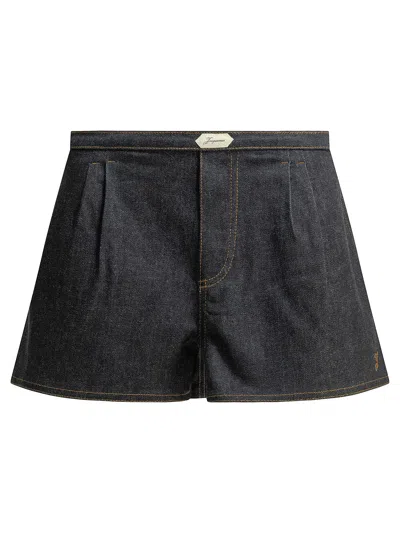 Jacquemus Amelo Shorts Contrast Stitching Elastic Waistband In Blue