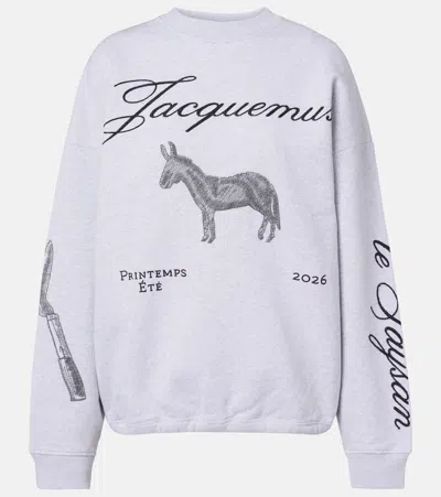 Jacquemus Ane Embroidered Cotton Sweatshirt In Blue