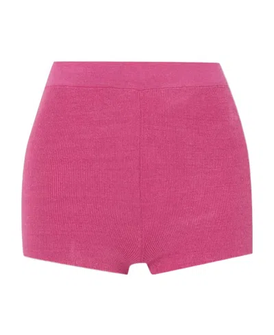 Jacquemus Arancia Ribbed Knitted Shorts In Pink