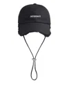 Jacquemus Artichoke Cap With Fringed Hem And Ear Flaps In Black
