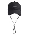 Jacquemus Artichoke Cap With Fringed Hem And Ear Flaps In Black