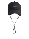 Jacquemus Artichoke Cap With Fringed Hem And Ear Flaps In Black