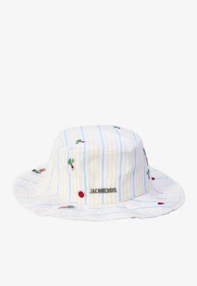 Jacquemus Artichaut Striped Bucket Hat In White