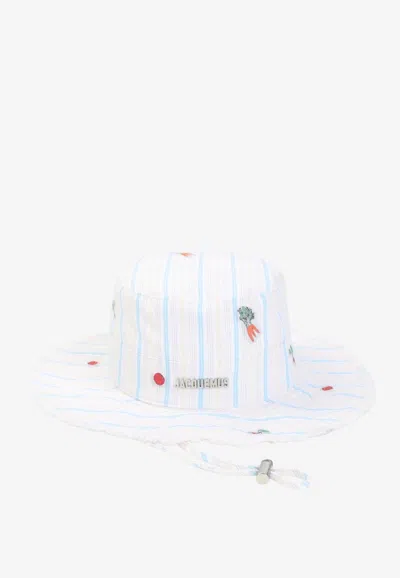 Jacquemus The Artichaut Striped Cotton Bucket Hat In White