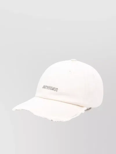 Jacquemus Artichoke Cap With Adjustable Strap And Frayed Edge In Neutral