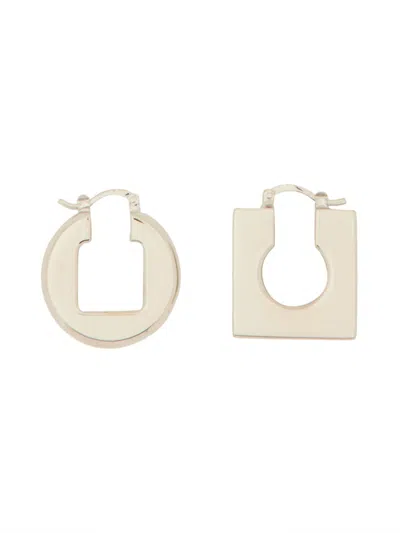 Jacquemus Asymmetric Brass Earrings With Polished Finish In Silver