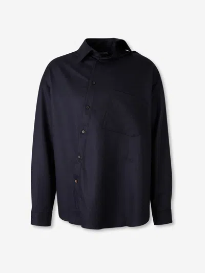 Jacquemus Asymmetric Check Shirt In Blue