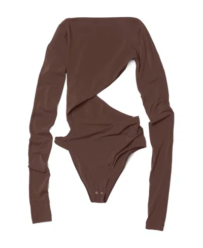 Jacquemus Asymmetric Cropped Bodysuit In Brown