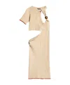 Jacquemus Short Asymmetrical Beaded Dress Beige La Robe Brilho In Nude